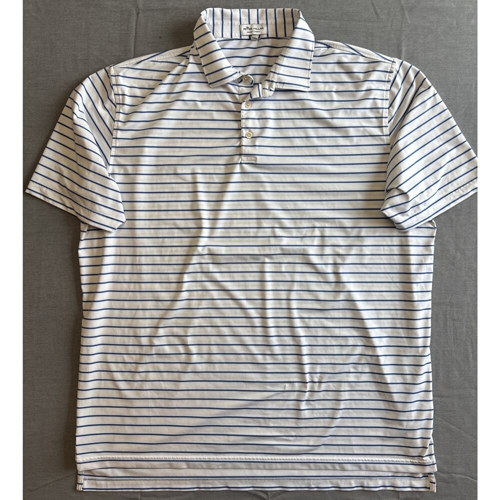 Peter Millar Summer Comfort‎ White Blue Striped XXL polo Short Sleeve